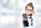 Teen age child girl in glasses portrait empty copy space,schoolgirl,education