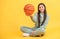 teen basketball girl hold ball in studio. teen basketball girl on background.