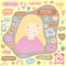 Teen blond haired girl and her hobbies. Phrases and expressions. Social media and signs. Set for your design.