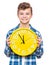 Teen boy with big clock