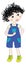 A teen boy in a blue and white colored body suit suspender trousers, vector or color illustration