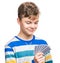 Teen boy with gamble cards