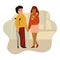 Teen boy and girl talking to each other. Children talking. Boy with crutches. Flat vector illustration. Back to school concept