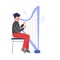 Teen Boy Playing Harp Musical Instrument, Young Talented Harper Musician Character Vector Illustration on White