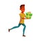 Teen Boy Run At Birthday Party With Gift Vector
