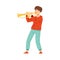 Teen Boy Standing and Playing Trumpet Performing on Stage Vector Illustration