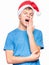 Teen boy wearing Santa Claus hat