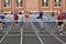 Teen Boys Competing in High School Hurdles Race