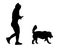 Teen with dog pet walking isolated silhouette