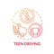 Teen driving red gradient concept icon