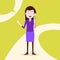 Teen girl character happy phone call female template for design work and animation on yellow background full length flat