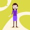 Teen girl character sad phone call female template for design work and animation on yellow background full length flat