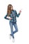 Teen girl in checkered shirt standing casually