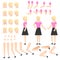 Teen girl creation set - young female student cartoon character with blonde hair.