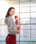 Teen girl exercising with hand barbell