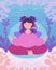 Teen girl - meditation in ocean. Young woman meditates in lotus. Self care, wellness, mindfulness - vector illustration