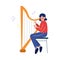Teen Girl Playing Harp Musical Instrument, Young Talented Harper Musician Character Vector Illustration on White
