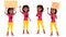 Teen Girl Poses Set Vector. Black. Afro American. Girl Power, Feminism. Friendly, Cheer. Public Protest. For Banner