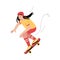 Teen girl riding skateboard. Stylish teenager skater