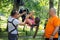 Teen girl training on tyrolean traverse