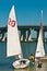 Teen, male preparing to sail in small boat in tropical water