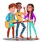 Teen Rock Band Playing Music On Guitar Vector. Isolated Illustration