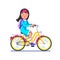 Teen school girl cycling on bicycle with backpack