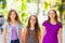 Teen schoolgirls walking in the park