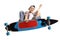 Teen skater jumping with a longboard