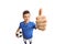 Teen soccer player making a thumb up gesture