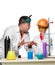 Teen and teacher of chemistry at lesson making