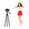 Teen video blogger. Fashion blogger showing new trends. Young girl recording video tutorial for Internet.