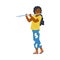 Teenage African American girl playing flute, flat vector illustration isolated.