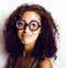 Teenage bookworm concept, cute young woman in glasses, lifestyle people concept