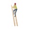 Teenage Boy Climbing Up the Step Ladder Vector Illustration