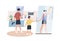 Teenage boy help parents washing bathroom vector flat illustration. Happy family doing housework together isolated on