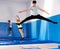 Teenage boy jumping on trampoline