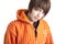 Teenage boy in orange hoodie