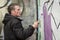 Teenage boy painting graffiti art