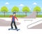 Teenage Boy Scateboarding, Guy Doing Physical Activity Outdoors Vector Illustration