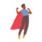 Teenage Boy Superhero, Courageous And Determined Character Wear Red Cape Show Muscles and Exceptional Power