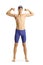 Teenage boy swimmer flexing muscules