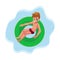 Teenage boy, teenager swimming on floating inflatable ring, top view