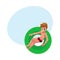 Teenage boy, teenager swimming on floating inflatable ring, top view
