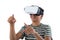 Teenage boy using virtual reality headset