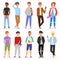 Teenage boy vector young male person character and handsome boyfriend illustration boyish set of youth teen or student
