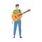 Teenage Boy Wearing Casual Clothes Playing Acoustic Guitar, Musician Guitarist Character Performing at Concert Cartoon