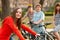 Teenage friends on bicycles