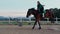 A teenage girl astride the horse jumping the hurdles