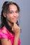 Teenage girl, beautiful, happy, wearing pink clothes